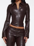 Back Lace-Up Waist Cinch PU Leather 2 Piece Outfit