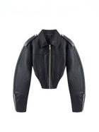 Zip Cuff Cropped Faux Leather Biker Jacket