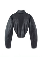 Zip Cuff Cropped Faux Leather Biker Jacket
