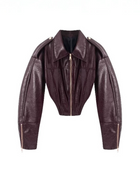 Zip Cuff Cropped Faux Leather Biker Jacket