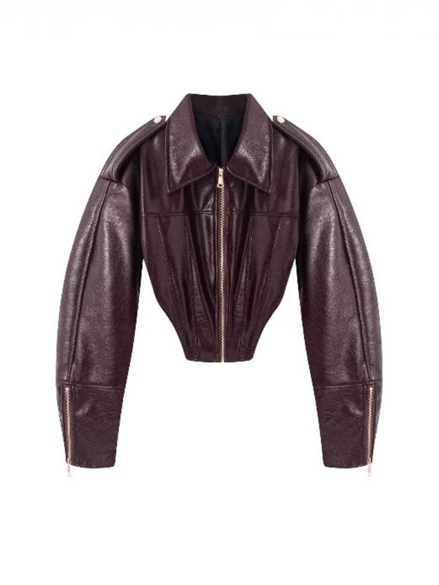 Zip Cuff Cropped Faux Leather Biker Jacket