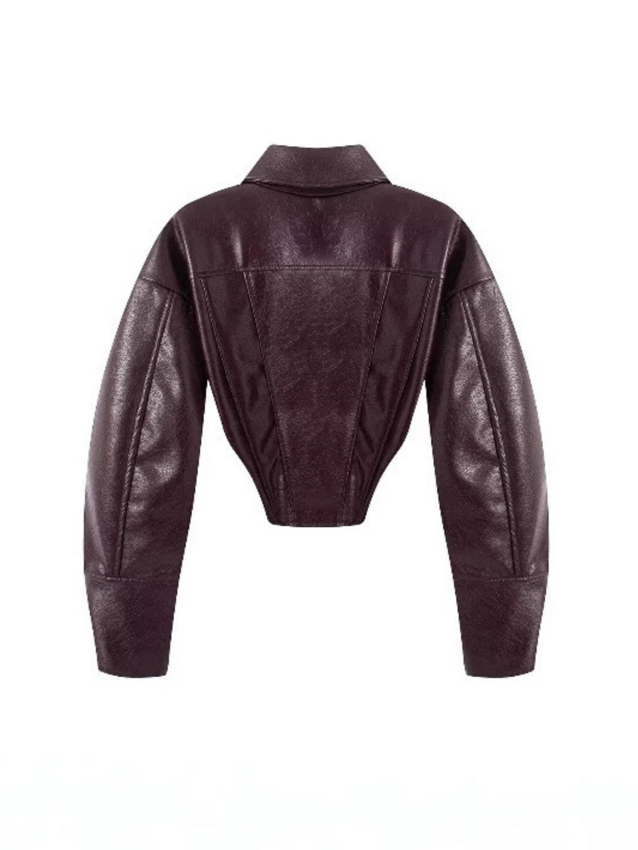 Zip Cuff Cropped Faux Leather Biker Jacket