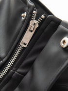 High Neck Button Front Slim Fit Faux Leather Jacket