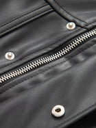 High Neck Button Front Slim Fit Faux Leather Jacket