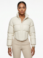 Solid Color Curved Hem Long Sleeve Puffer Jacket