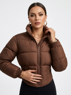 Solid Color Curved Hem Long Sleeve Puffer Jacket