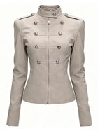 Solid Black Decorative Buttons Tailored Military Jacket