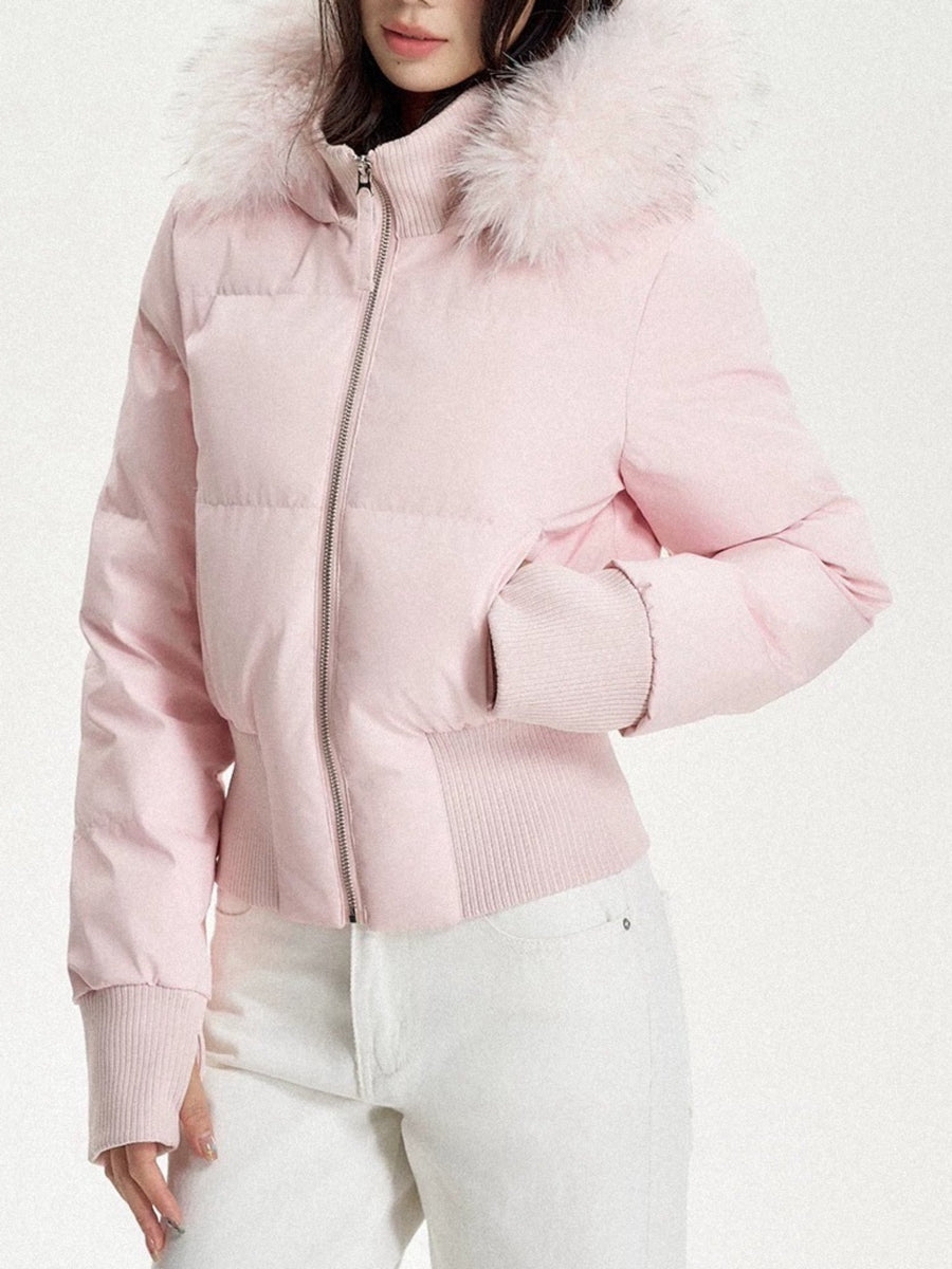 Slim Fit Faux Fur Hooded Short Puffer Outerwear