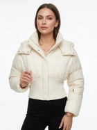 Drawstring Hood Rib Waist Cropped Puffer Coat for Women