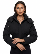 Drawstring Hood Rib Waist Cropped Puffer Coat for Women