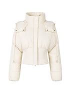 Drawstring Hood Rib Waist Cropped Puffer Coat for Women