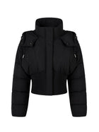 Drawstring Hood Rib Waist Cropped Puffer Coat for Women