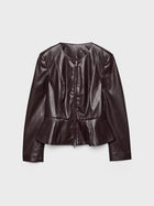 Deep Burgundy Peplum Faux Leather Jacket