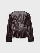 Deep Burgundy Peplum Faux Leather Jacket