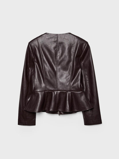 Deep Burgundy Peplum Faux Leather Jacket