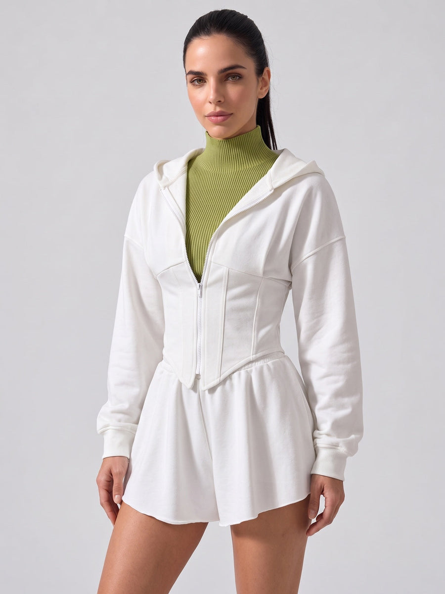 Women's Sculpted Waist Cropped Zip-Up Hoodie Jacket