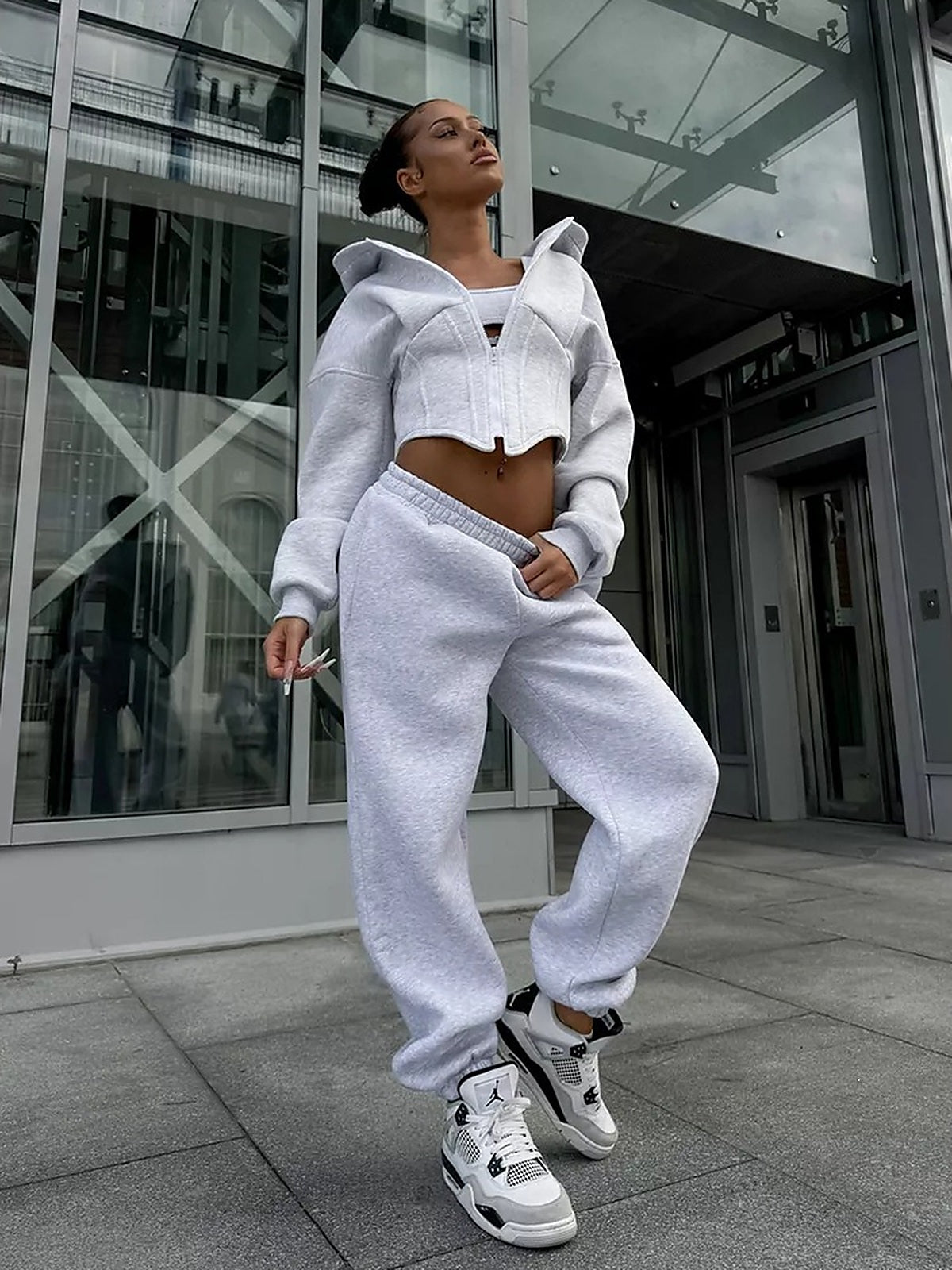 Women's Sculpted Waist Cropped Zip-Up Hoodie Jacket