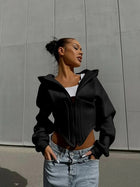 Women's Sculpted Waist Cropped Zip-Up Hoodie Jacket