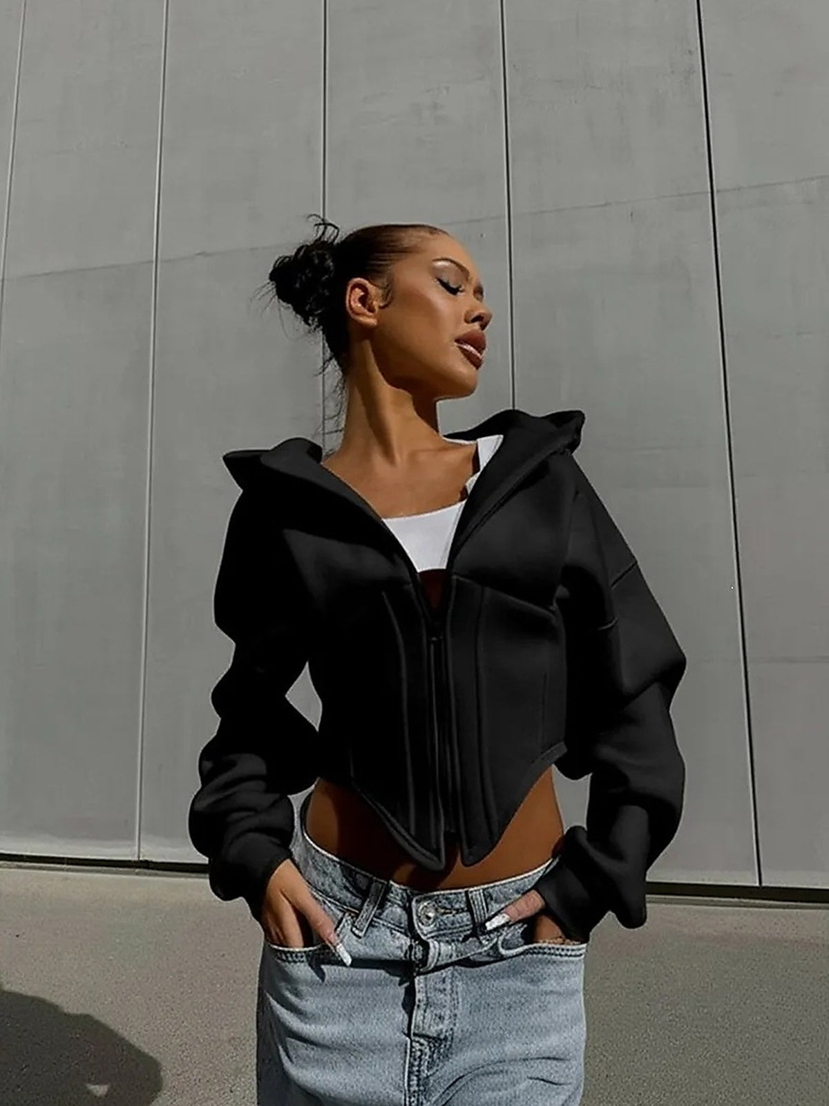 Women's Sculpted Waist Cropped Zip-Up Hoodie Jacket
