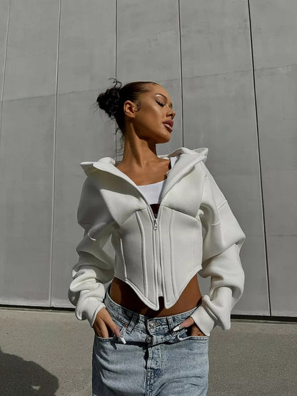 Women's Sculpted Waist Cropped Zip-Up Hoodie Jacket