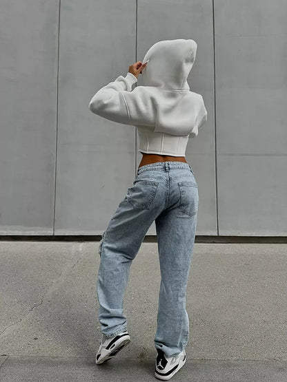 Women's Sculpted Waist Cropped Zip-Up Hoodie Jacket
