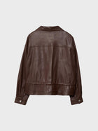 Women's Faux Leather Stand Collar Drawstring Waist Jacket