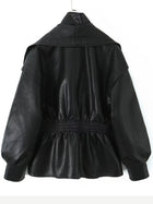 Women's Faux Leather Lantern Sleeve Cropped Jacket with Statement Collar