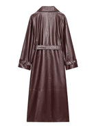 Women's Faux Leather Belted Long Trench Coat