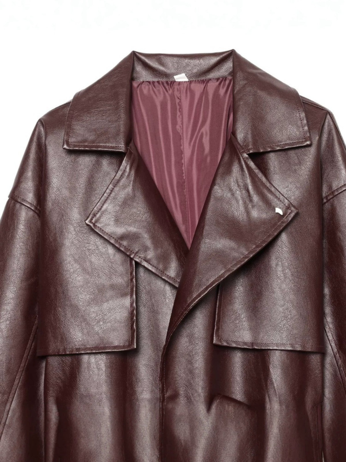Women's Faux Leather Belted Long Trench Coat