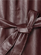 Women's Faux Leather Belted Long Trench Coat