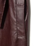 Women's Faux Leather Belted Long Trench Coat