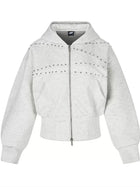 Women's Cropped Washed Black Studded Zip-Up Hoodie