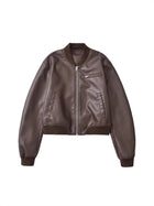 Women's Cropped Faux Leather Bomber Jacket with Zipper Pockets