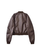 Women's Cropped Faux Leather Bomber Jacket with Zipper Pockets