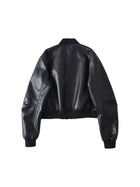 Women's Cropped Faux Leather Bomber Jacket with Zipper Pockets