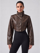 Cropped Faux Leather Biker Jacket