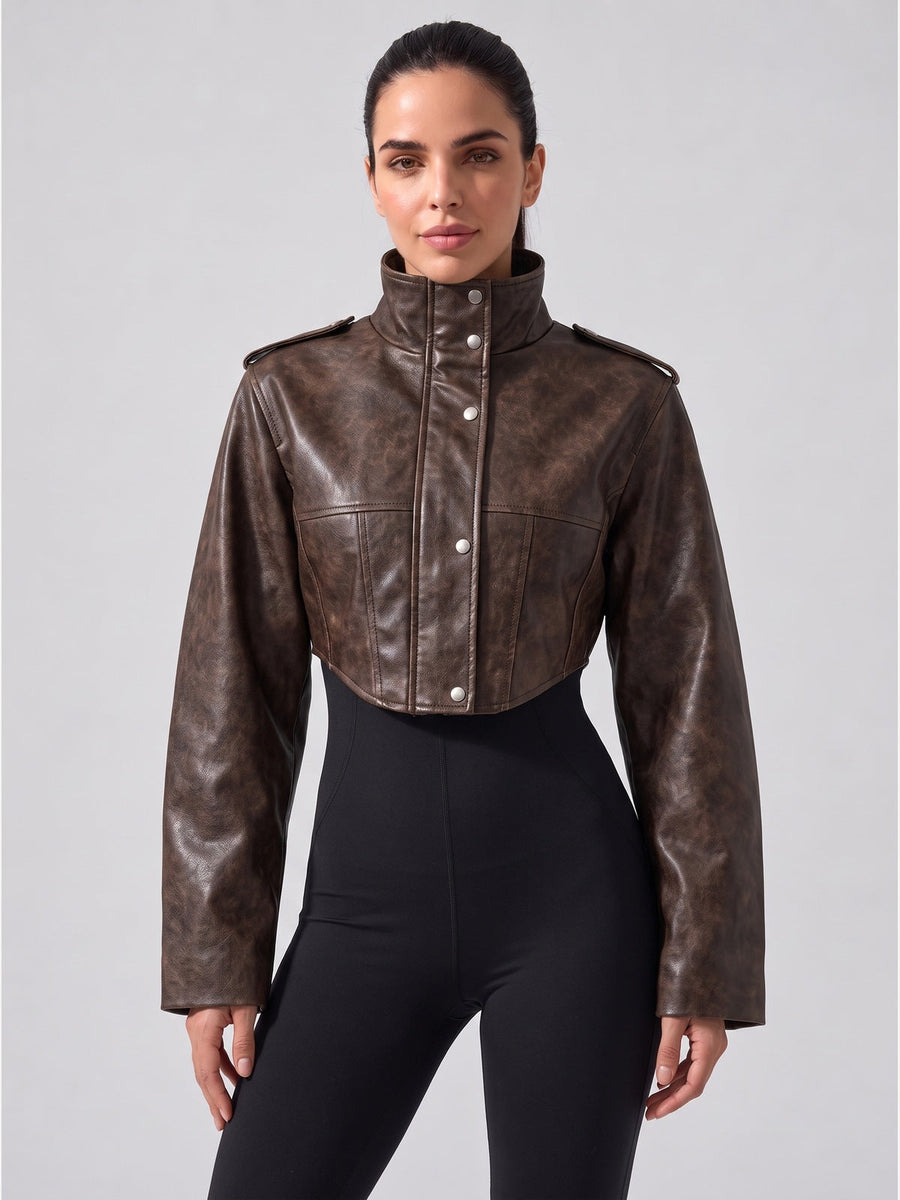 Cropped Faux Leather Biker Jacket