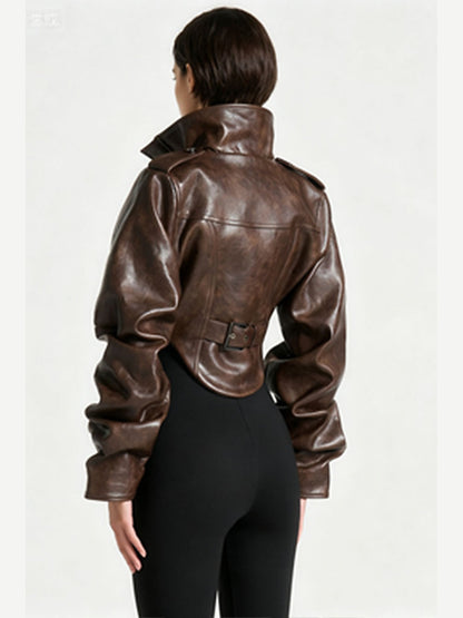 Cropped Faux Leather Biker Jacket