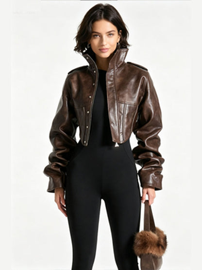 Cropped Faux Leather Biker Jacket