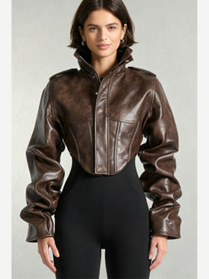 Cropped Faux Leather Biker Jacket