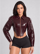 Liquid Leather Cropped Moto Jacket with Zipper Detail