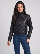 Women's Double-Breasted Faux Leather Cropped Jacket