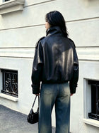 Women's Double-Breasted Faux Leather Cropped Jacket