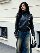 Women's Double-Breasted Faux Leather Cropped Jacket