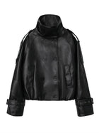 Women's Double-Breasted Faux Leather Cropped Jacket