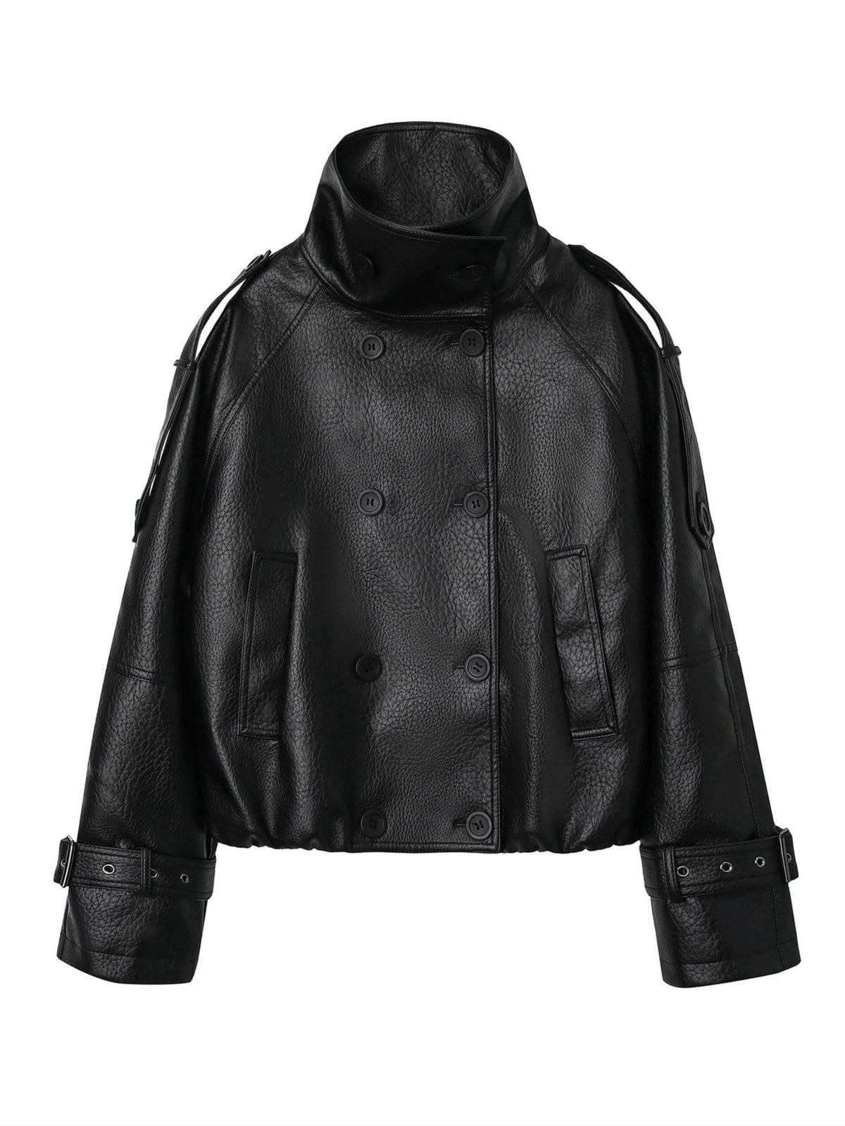 Women's Double-Breasted Faux Leather Cropped Jacket