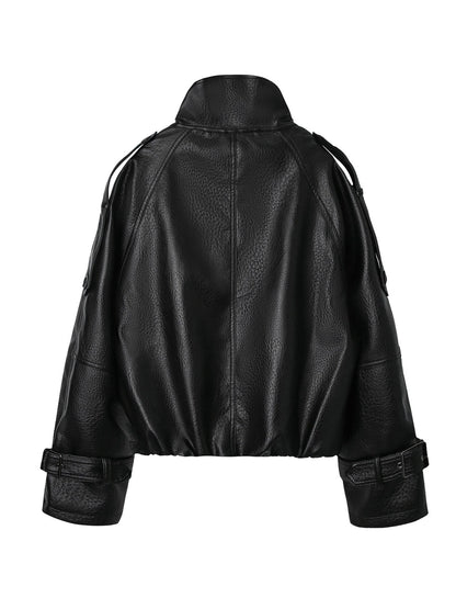 Women's Double-Breasted Faux Leather Cropped Jacket