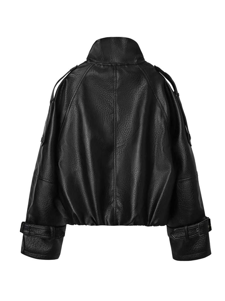 Women's Double-Breasted Faux Leather Cropped Jacket
