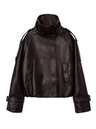 Women's Double-Breasted Faux Leather Cropped Jacket