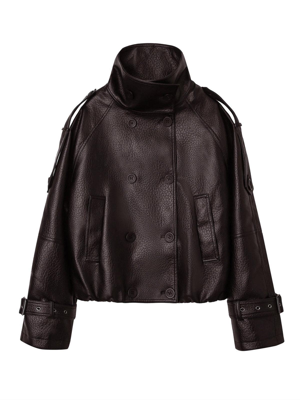 Women's Double-Breasted Faux Leather Cropped Jacket